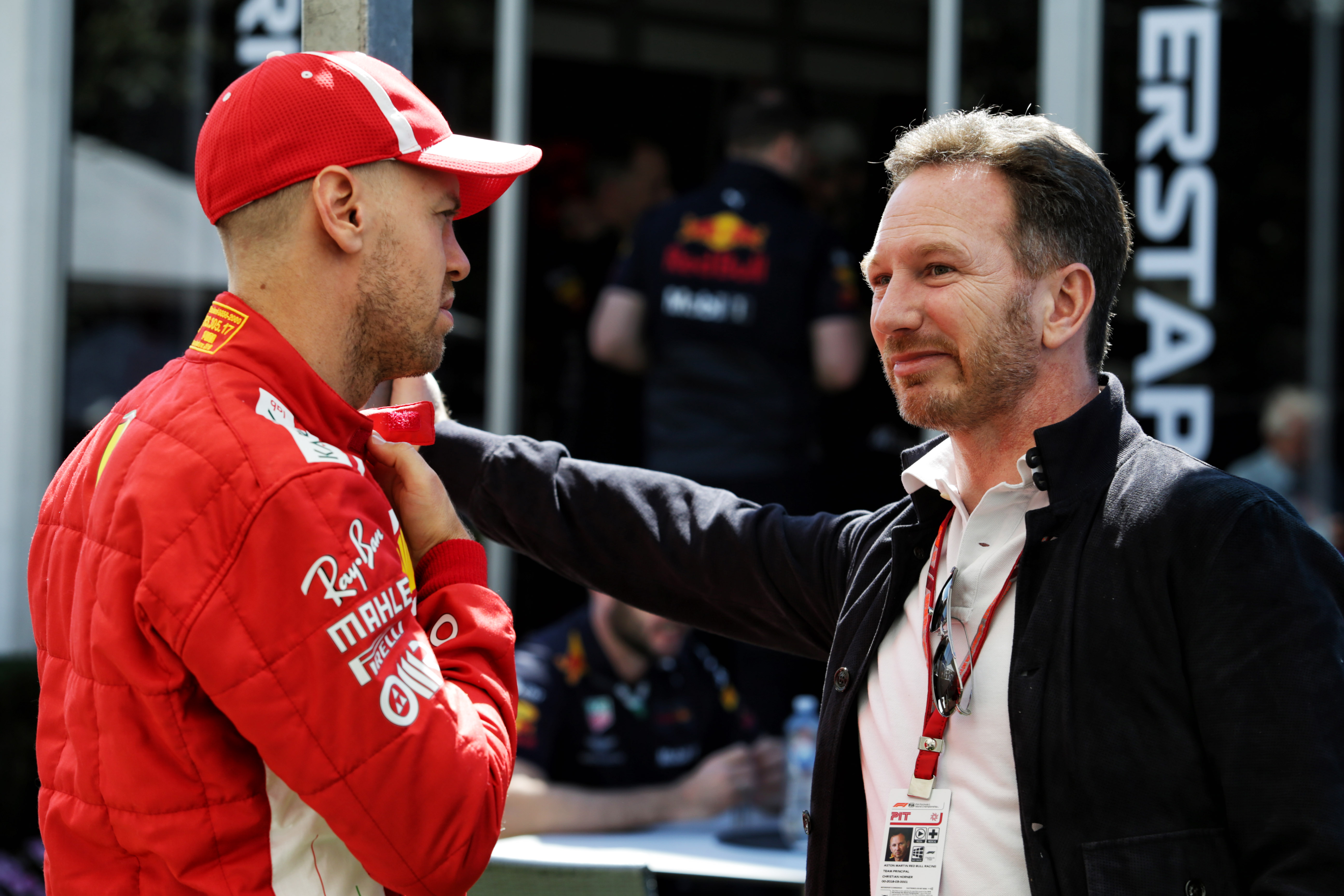 Sebastian Vettel Ferrari Christian Horner Red Bull F1 paddock