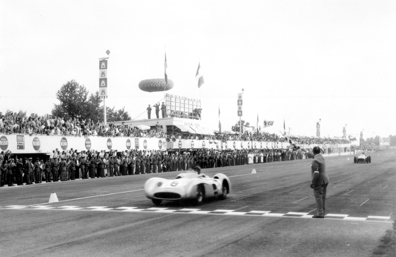 Juan Manuel Fangio At The Wheel Of The Mercedes Benz W 196 R At The 1955 Italian Grand Prix
